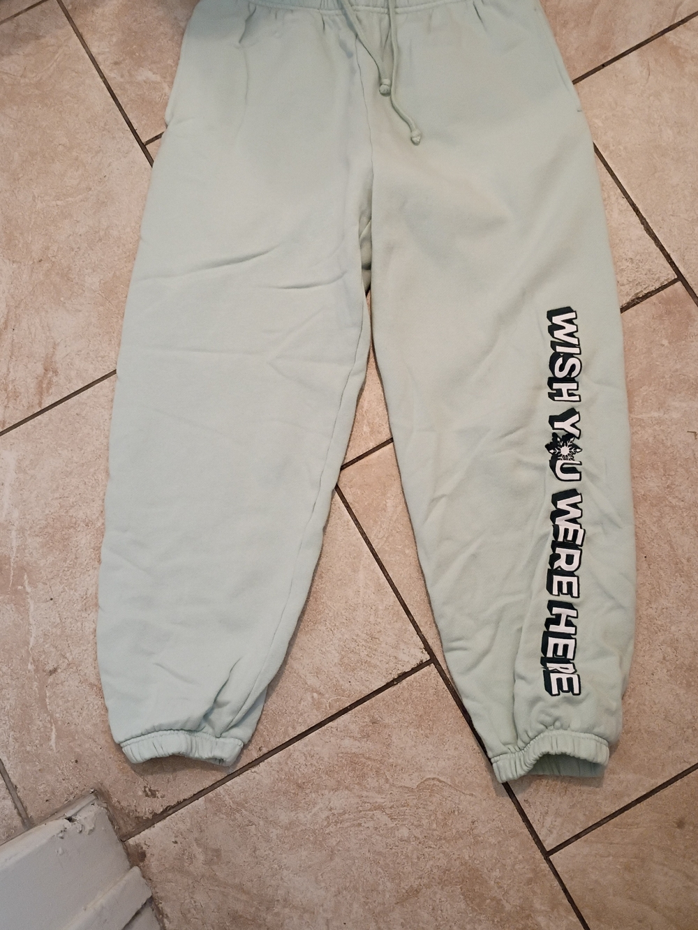 PINK Victoria's Secret Mint Green "Wish You Were Here" Joggers